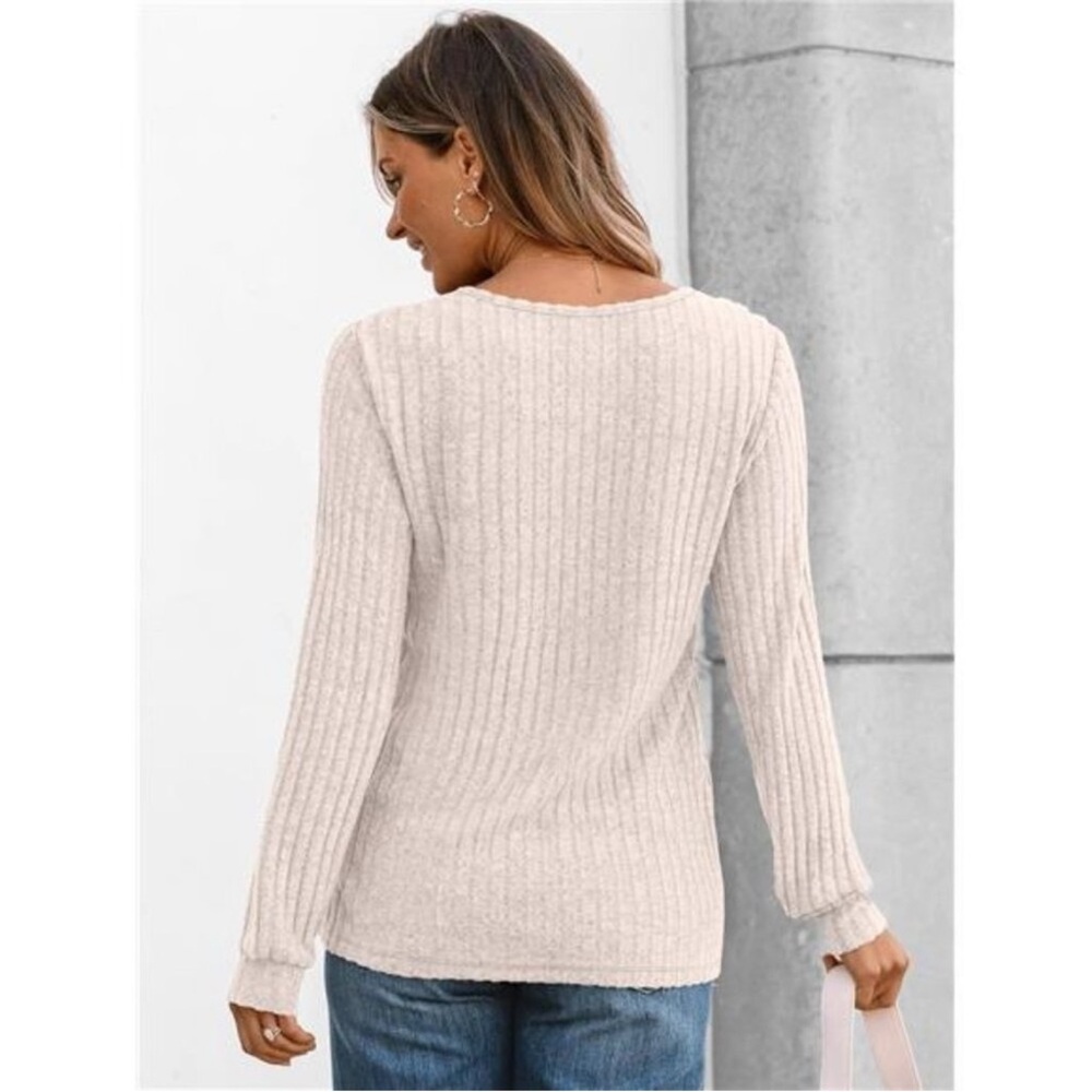Womens Long Sleeve Henley Shirt Business Casual Tunic Sweater Lightweight Top - Picture 2 of 7